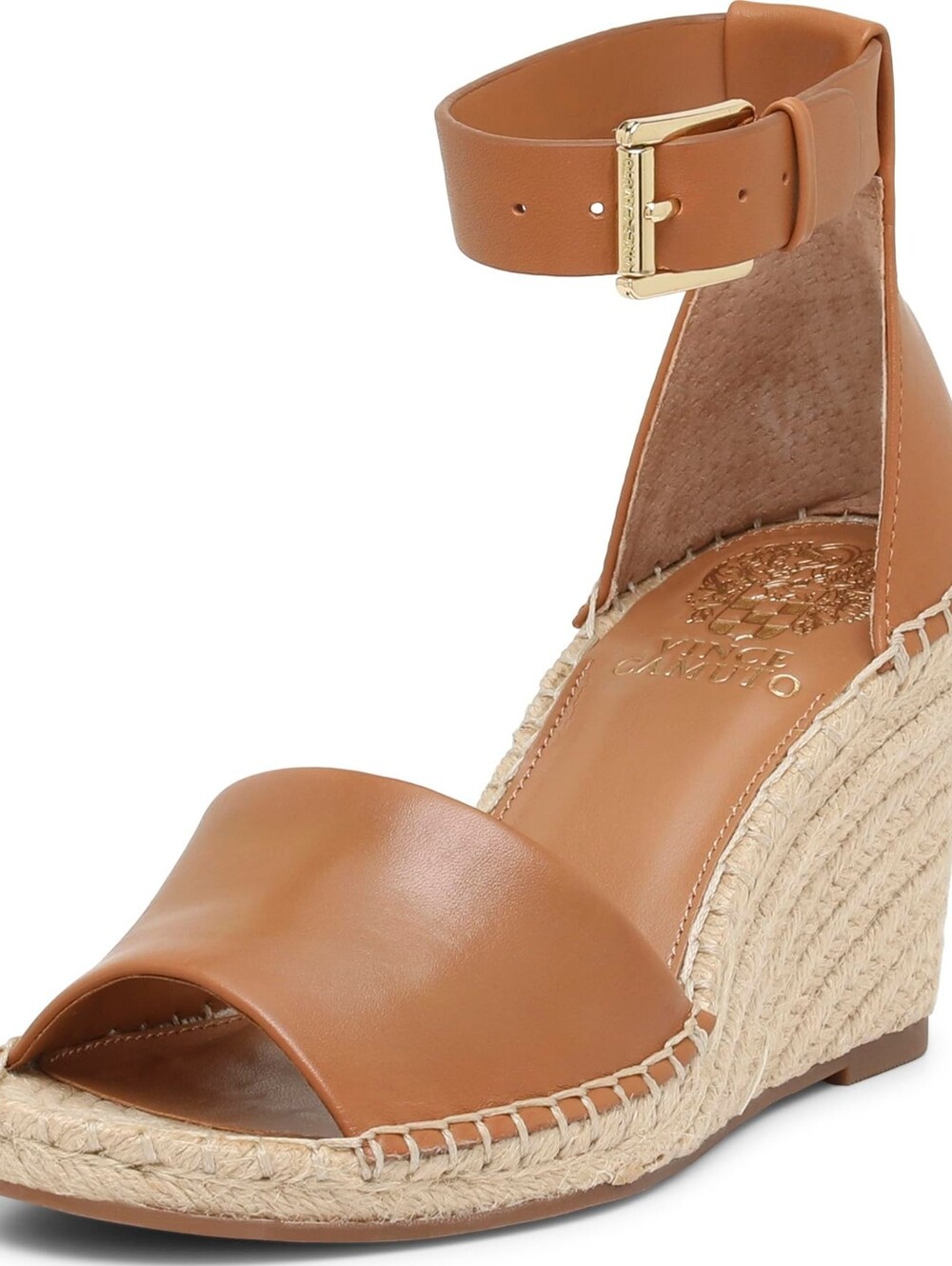 Vince Camuto Womens Tan Leera Leather Espadrille Braided Jute Wedge Sandal, 9